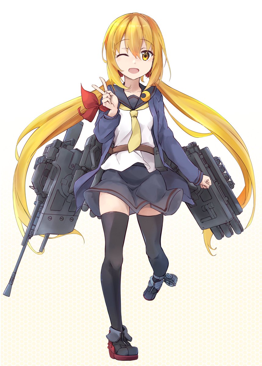 satsuki (kancolle) 1girl solo long hair blonde hair twintails thighhighs one eye closed  illustration images