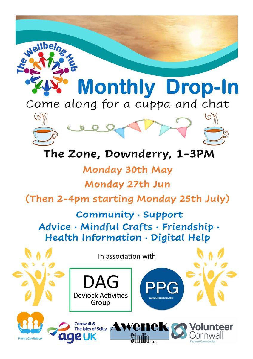 LSmith8836's tweet photo. Everyone is welcome to join us at the next Downderry hub drop in on Mon 30th May. Jess our local Social Prescriber will be there and can let you know about what's available in your community. #Cornwall #Community #wellbeing https://t.co/APZCIDwsZR