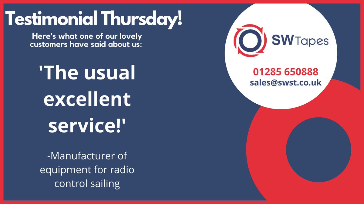 SWSTapes's tweet image. It's time for another #TestimonialThursday! This week it's from a customer in the #radiocontrol sailing industry⚓️ #happycustomer 😊