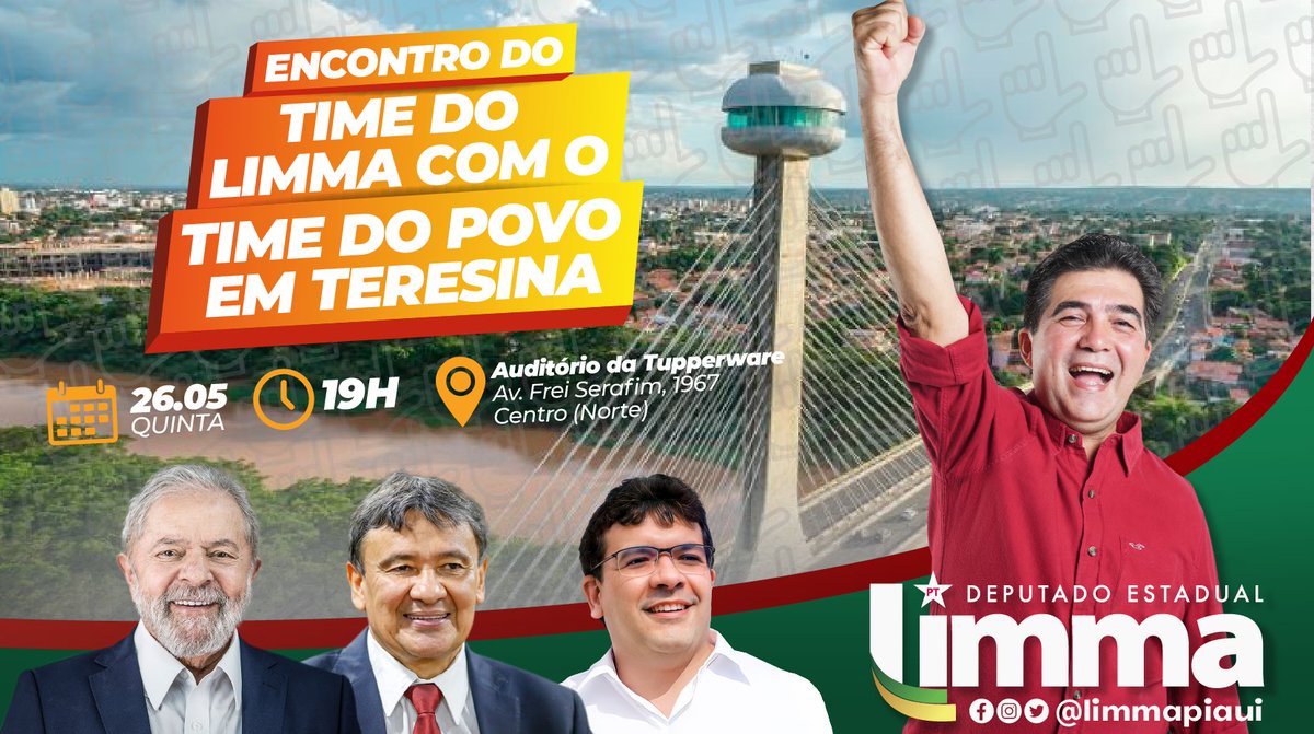 limmapiaui's tweet photo. Amig@s de Teresina e região, o encontro do #TimedoLimma tem novo horário 🕖: será às 19h, no auditório da Tupperware.
Vamos tod@s levantar nossas bandeiras e fortalecer essa grande festa! 👏
#TimedoPovo #LimmaPiauí #DeputadoLimma https://t.co/o4VdTJqofV