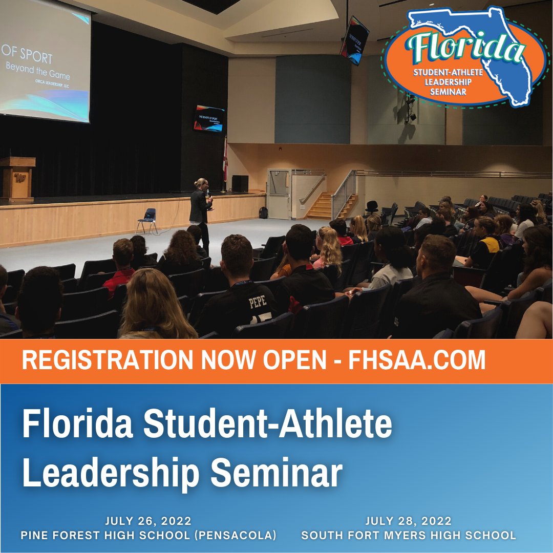 FHSAA (@fhsaa) on Twitter photo Registration is now open for the Florida Student-Athlete Leadership Seminar! The seminar will be held in person at not one but two locations!
7/26 - Pine Forest HS (Pensacola)
7/28 -
<a href="/SouthFMHS/">PowerfulSouthFamily</a>
Register now - bit.ly/3Isso77 Registration is now open for the Florida Student-Athlete Leadership Seminar! The seminar will be held in person at not one but two locations!
7/26 - Pine Forest HS (Pensacola)
7/28 -
<a href="/SouthFMHS/">PowerfulSouthFamily</a>
Register now - bit.ly/3Isso77