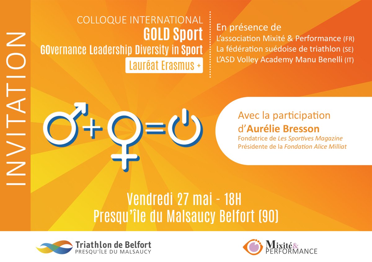 🫶 SAVE THE DATE => 27 mai 18h GOLD SPORT 
ERASMUS +  FB live distanciel et sur site! 
fb.me/e/1I0oq6Wnl 
<a href="/aureliebresson/">Aurelie Bresson</a> <a href="/FAMilliat/">Fondation Alice Milliat</a> <a href="/FFTRI/">FFTRI - Fédération Française de Triathlon</a> <a href="/AOC1978/">Amélie Oudéa-Castéra</a> @belfortriathlon <a href="/ETUtriathlon/">Europe Triathlon</a> <a href="/RiaDamgrenN/">Ria Damgren Nilsson</a> @luisarizzitelli