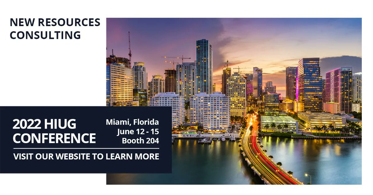 NRConsults's tweet photo. New Resources Consulting is looking forward to attending the 2022 HIUG Conference in Miami! This year’s conference takes place from June 12 - 15, &amp; you can find NRC in Booth 204. Keep an eye on our social platforms for more details in the coming weeks! 

#HIUG #Conference #Miami https://t.co/tdGFYOVntO