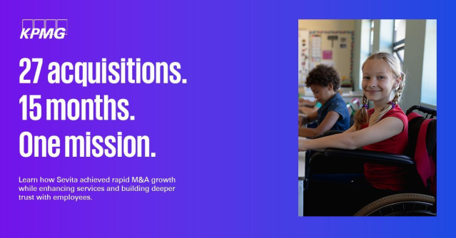 JesusFlores_CA's tweet photo. How can health care providers pursue complex M&amp;A deals without disrupting operations or sapping employee morale? Learn how KPMG helped Sevita—a leading specialty health care provider—apply insights for more effective M&amp;A. https://t.co/nmrN4Du4L5 https://t.co/9Fw5RmIBiI