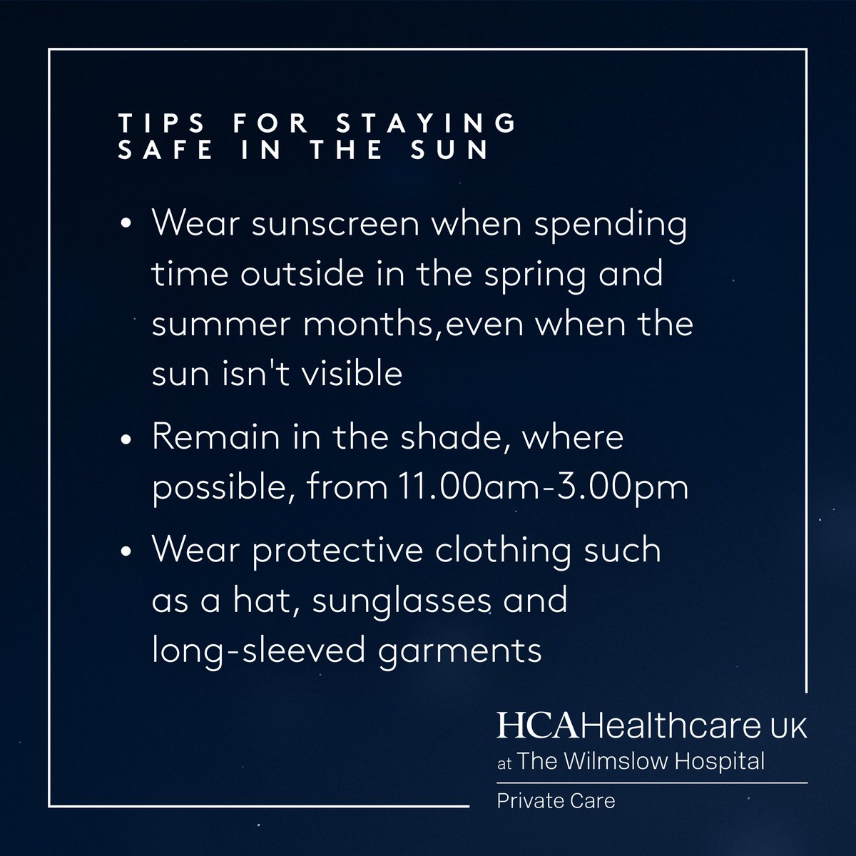 As warm weather sweeps across the country, we are likely to spend more time outdoors socialising, walking and doing other exercise. Whilst it's lovely to enjoy the nice weather we need to make sure we are staying safe in the sun. 

Here are our 3 top tips for being sun safe.