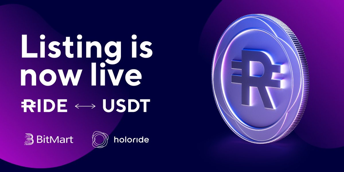 Nils_Wollny's tweet photo. 1/2 
$RIDE has been successfully listed on @BitMartExchange 👏

The trading pair RIDE/USDT is now live. I'm excited about adding another exchange that offers RIDE to the global @holoride community. https://t.co/kC00VaREiY