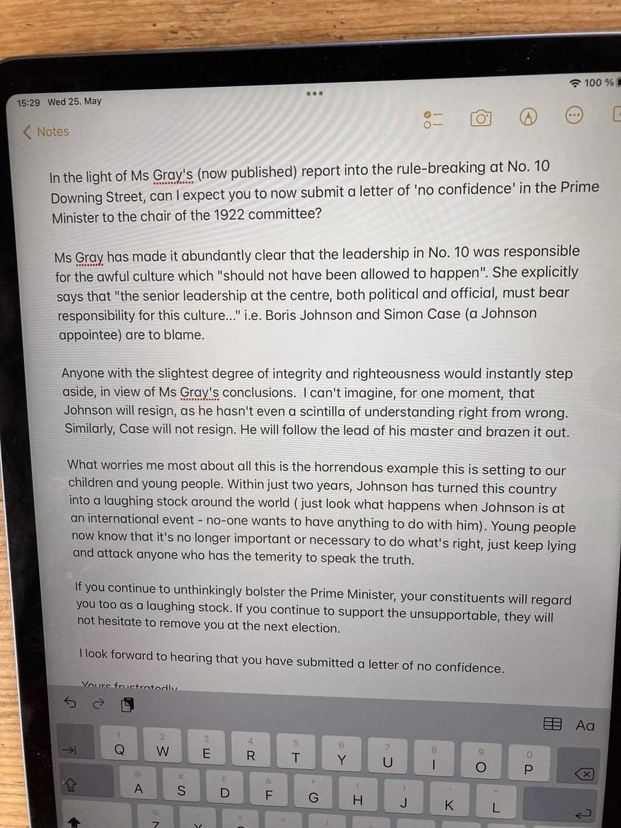 💔✉️💻✉️💻💔

OH’s letter/email to our MP. Feel free to copy. 
#SueGrayDay  #SueGray #BorisJohnson #PartyGatePhotos #DowningStreet #pmqs #Boris #BorisJohnsonMustGo #Resign