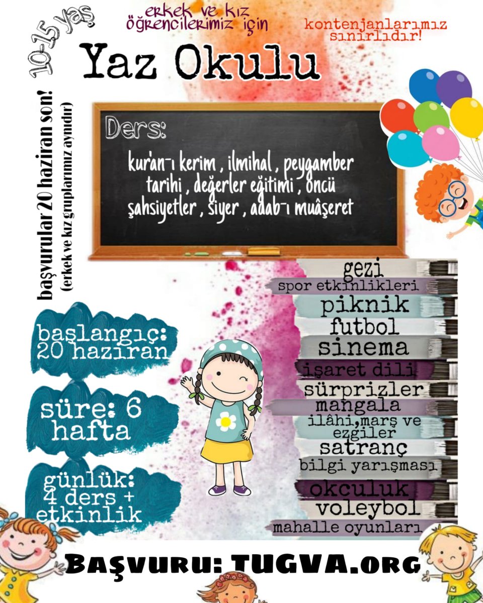Yaz aylarında eğlencenin ve bilginin adresinde #TÜGVAZOrtaokulYazOkulu 'na katılarak dolu dolu bir yaz okulunda vakit geçirmek istersen sende başvurunu yap. #TÜGVAOrtaokulYazOkulu başlasın! 🎉
#BirYazBinGelecek
Başvuru için: formlar.tugva.org/YazOkulu