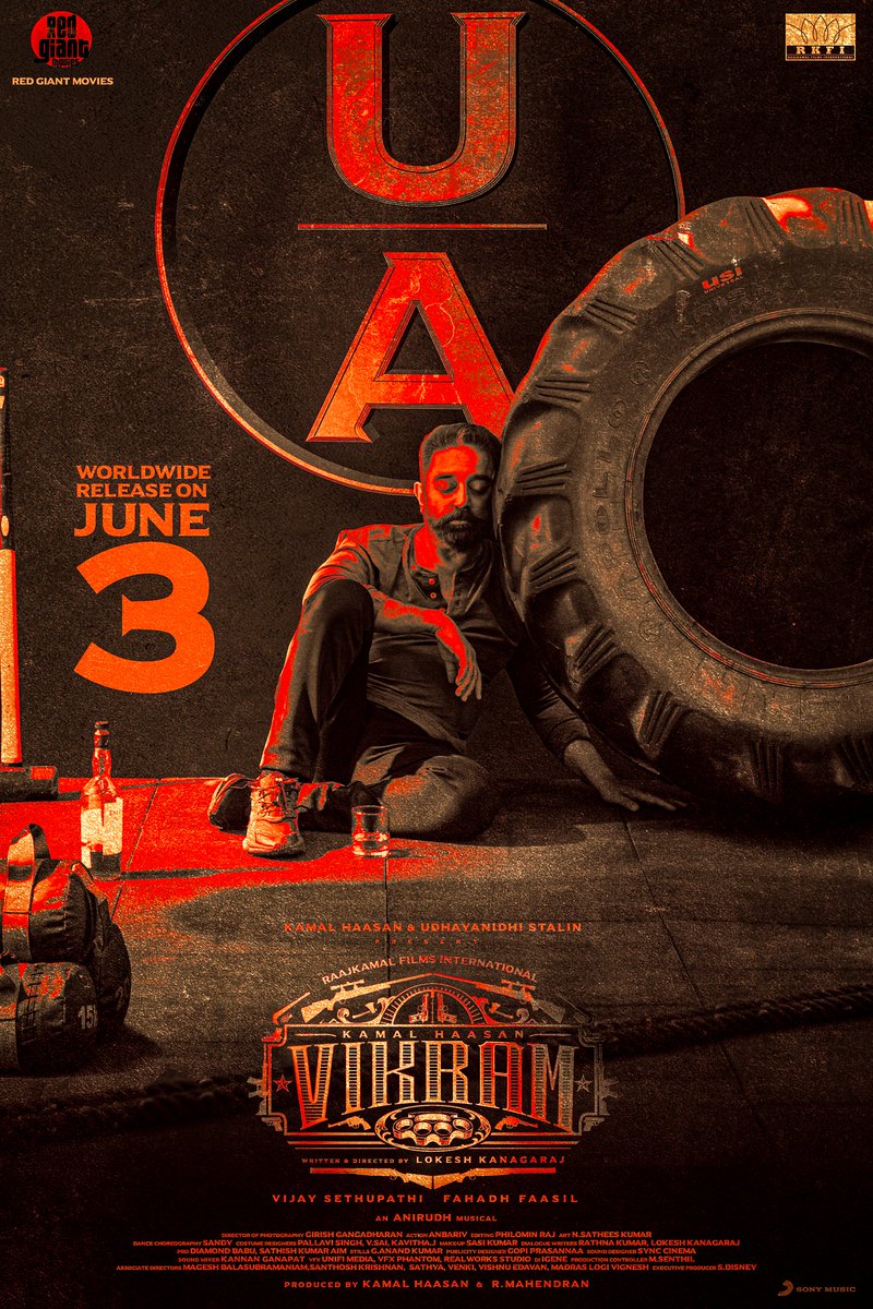 RKFI's tweet image. #Vikram censored with U/A certificate. 

#kamalhaasan 
#VikramFromJune3 

@ikamalhaasan @Dir_Lokesh @Udhaystalin @VijaySethuOffl #FahadhFaasil @anirudhofficial #Mahendran @RKFI @turmericmediaTM @SonyMusicSouth @RedGiantMovies_