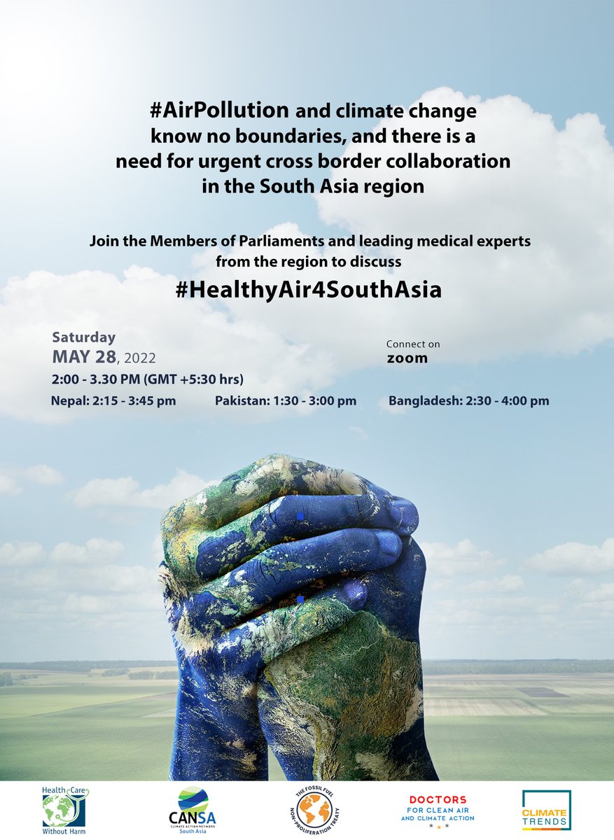 #AirPollution and climate change know no boundaries, and there is a need for urgent cross border collaboration in the South Asia region. Join the MPs and leading medical experts from the region to discuss #HealthyAir4SouthAsia #Stockholm50 RSVP bit.ly/3ak6Uy0