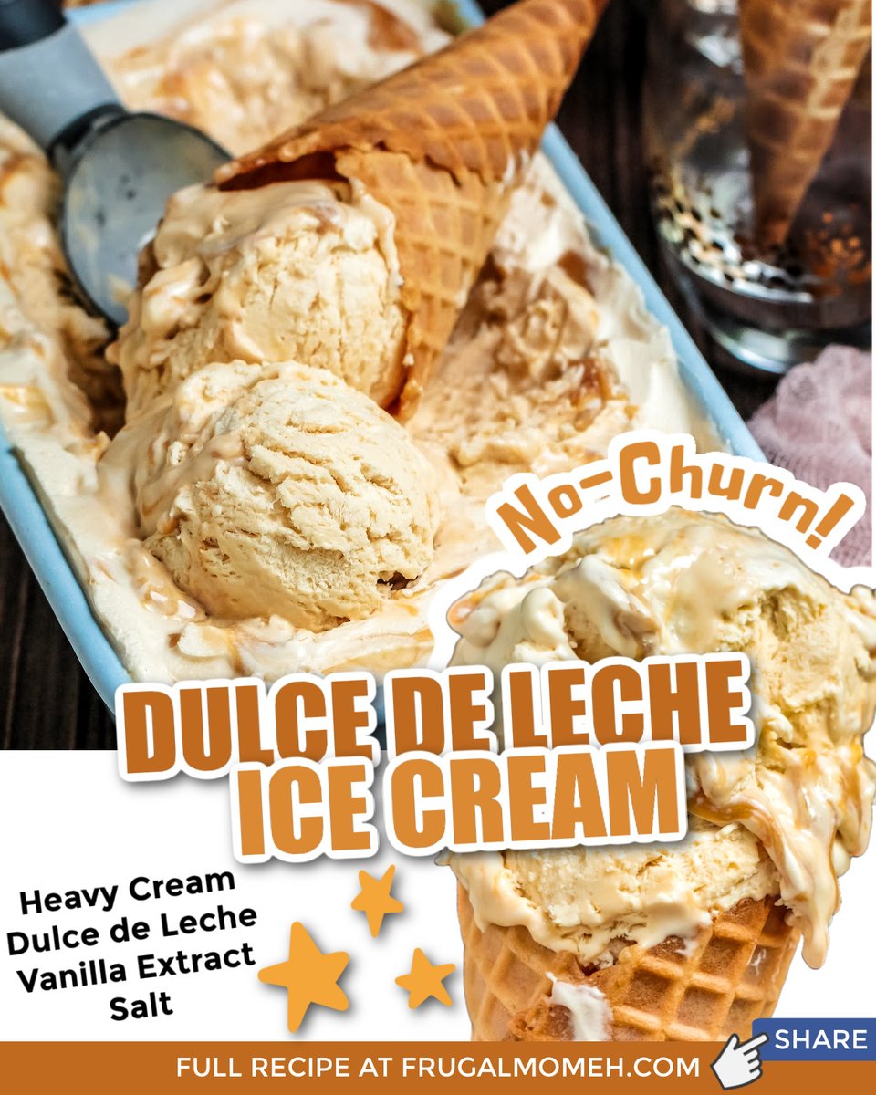 This easy, no-churn dulce de leche ice cream recipe is perfect for summer! It’s rich, creamy, and loaded with delicious caramel flavor.

Get the FULL recipe &gt;&gt; frugalmomeh.com/no-churn-dulce…