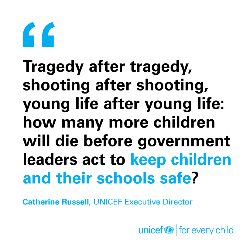 UNICEF's tweet photo. "Yesterday, it happened in Texas. Where will it happen next?"

Statement by @unicefchief on the school shooting in Uvalde. 

#ENDviolence