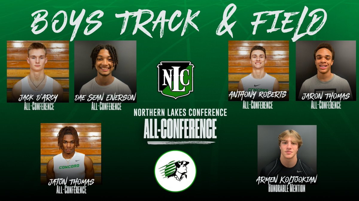 Congratulations to Jack D'Arcy, Dae Sean Emerson, Anthony Roberts, Jaron Thomas, and Jaton Thomas for being named to the 2022 NLC All Conference Team in Boys Track.  Armen Koltookian was named to the Honorable Mention Team.
concordhsathletics.com/2022/05/25/202…