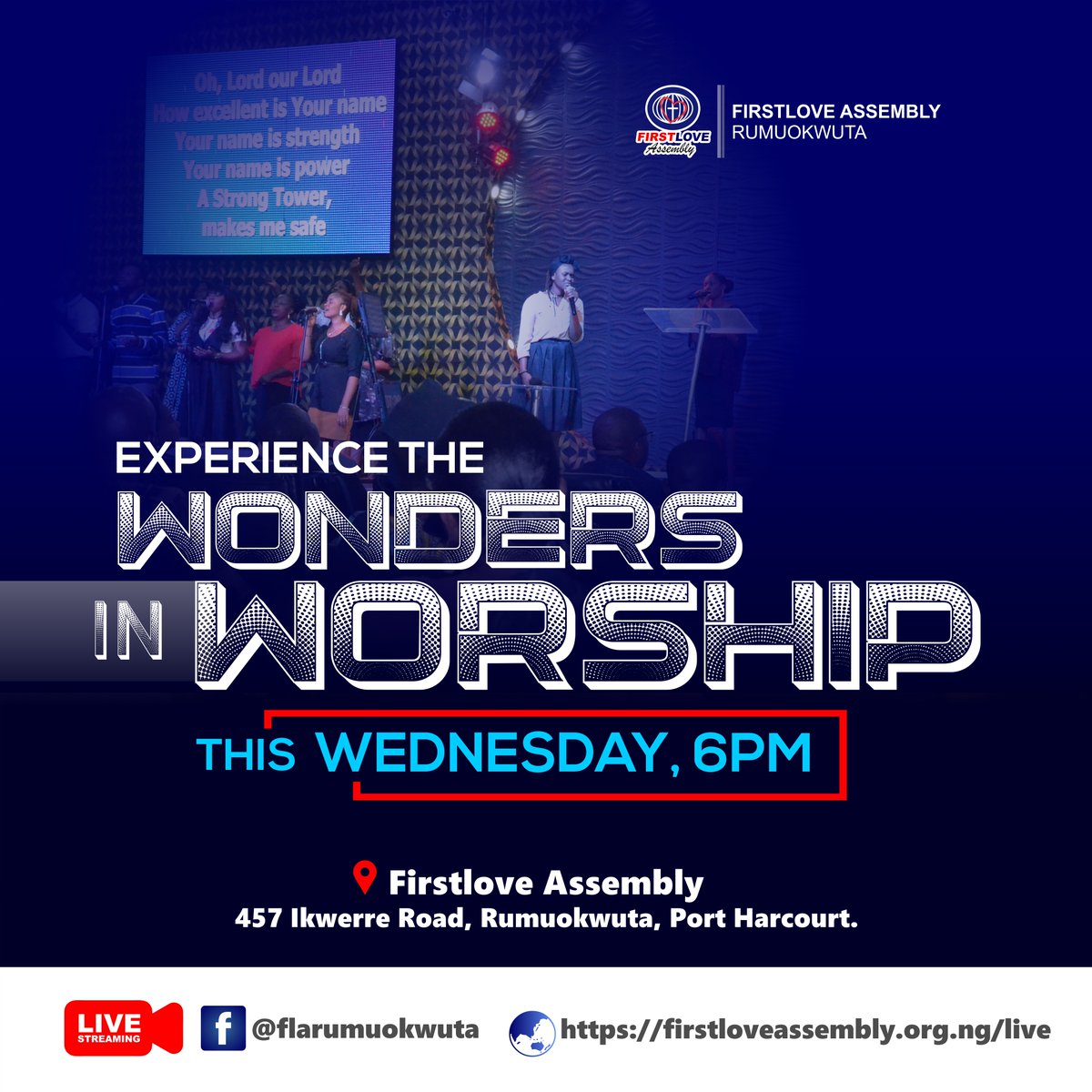 flarumuokwuta's tweet image. Join us this Wednesday 25th May, 2022, 6pm and experience the Wonders In Worship.
Ministering in songs: New Spring Choir
#SimeonAfolabi 
#FirstloveAssembly 
#EndTimeSummit2022 
#FLArumuokwuta 
#FLAfamily
