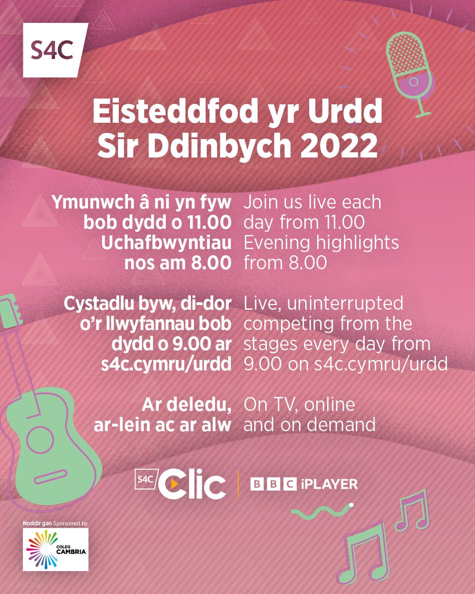 S4C's tweet image. ✨ EISTEDDFOD YR URDD 2022 ✨

5️⃣ diwrnod i fynd 🙌

Sut i wylio | How to watch 👇