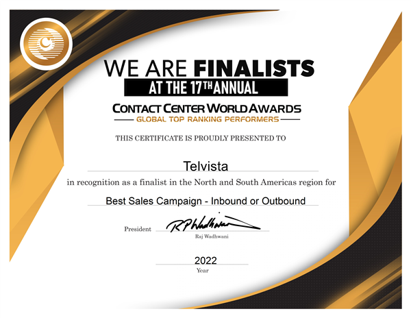 We are finalists in the most prestigious awards in the contact center world. 

We thank our team and clients for their continued partnership! #contactcenterworld @ContactCenterWorld