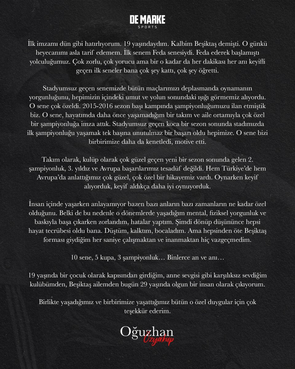 Oğuzhan Özyakup'un Beşiktaş taraftarına veda mektubu