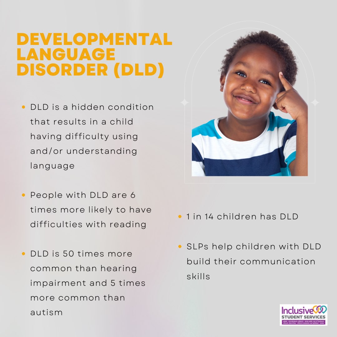 Developmental Language Disorder (DLD) is a communication disorder. If you have any questions about DLD speak with your school SLP. #ddsb #inclusiveeducation #inclusivestudentservices #speechlanguagepathology #slp #developmentallanguagedisorder #dld #speechlanguageandhearingmonth