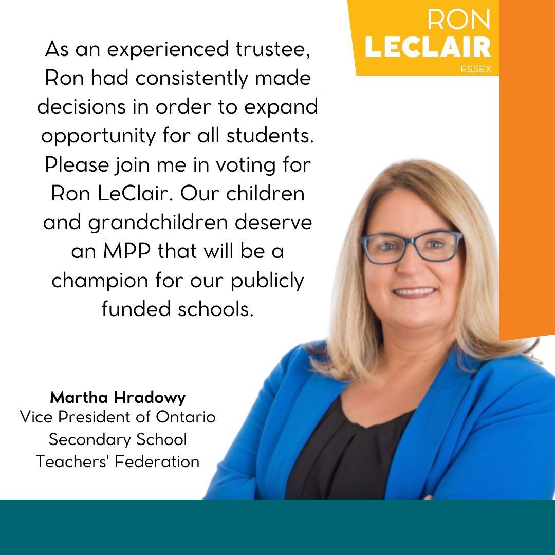 "Our children and grandchildren deserve an MPP that will be a champion for our publicly funded schools." - Martha Hradowy