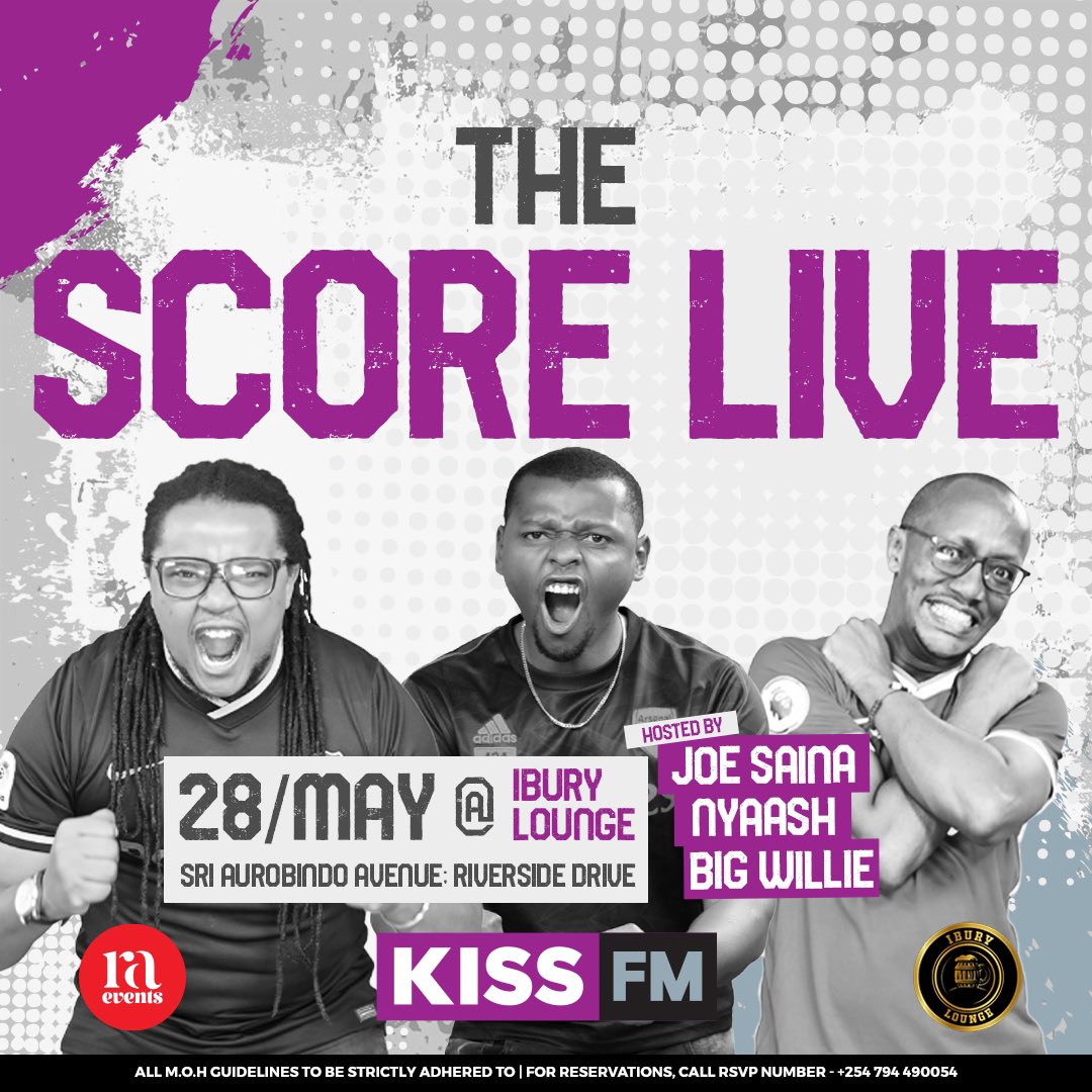 Kiss100kenya's tweet photo. Mlisema ni Liverpool ama Real Madrid? ⚽ #TheScoreKE squad of @joe_saina , @Nyaassh_ and @Mbotesports will be broadcasting liive from Ibury Lounge from 3 pm and later on watch the #UCLFinal from 9:45 pm as we party with @willthedjay and @DjProtegeKenya. #TheScoreLive https://t.co/GMDCrCE0F4
