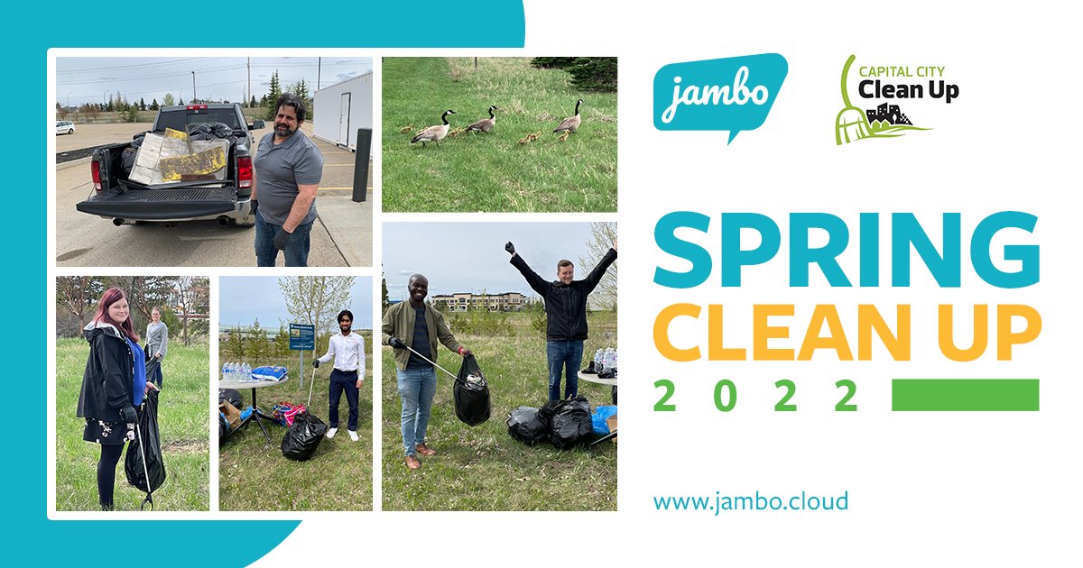 JamboHQ's tweet photo. A big shout out to our awesome team for cleaning up the pond area by our Edmonton office! Thank you to the @CityofEdmonton's Capital City Clean Up program for providing the equipment.

#CapitalCityCleanUp #YEG https://t.co/w8WQOPrAh5