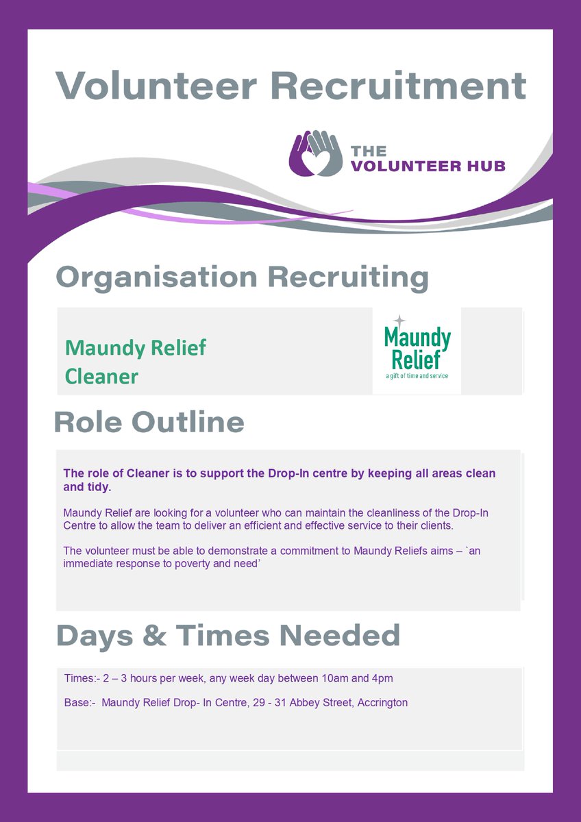THE_HRVCVS's tweet photo. Maundy Relief are looking for volunteers to join their team helping those in need within the communities of Hyndburn &amp; East Lancashire; if you can spare some time please apply using:  
https://t.co/NbwxvY6gsE
@THE_HRVCVS @HyndburnCouncil @MaundyRelief #makeadifference https://t.co/o52mpcBVPj