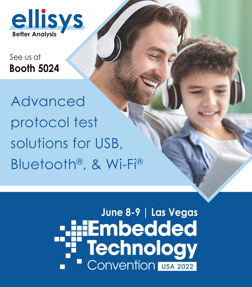 Ellisys1's tweet image. Visit us at the Embedded Technology Convention, booth 5024. June 8-9, Las Vegas.
Our advanced protocol test solutions for Bluetooth, USB and WiFi will be on display.
embeddedtechconvention.com
#EmbeddedTechConvention2022 #iot
