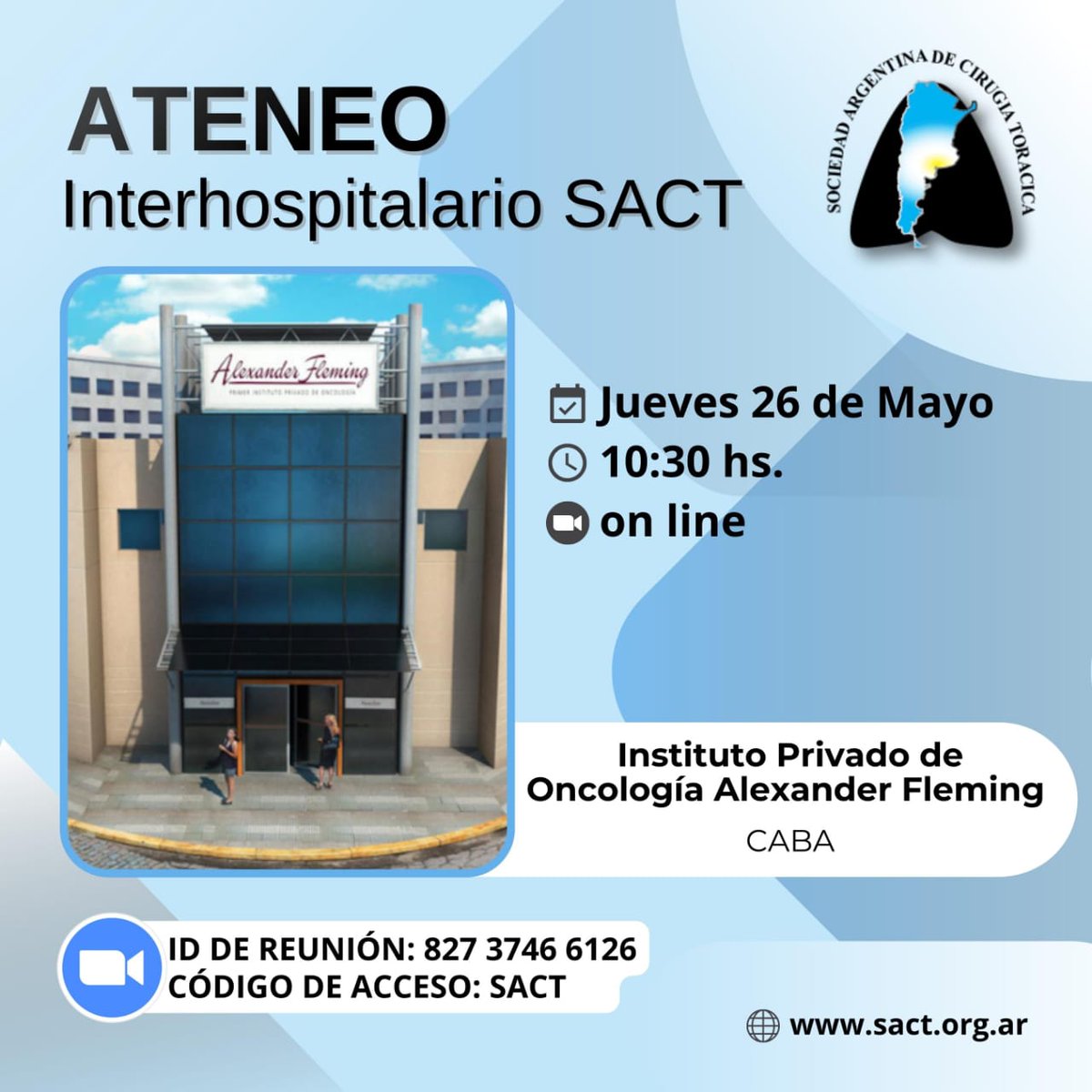 SToracica's tweet photo. 👨🏻‍🏫 Ateneo Interhospitalario SACT
📅 26 de mayo de 2022
🕥 10:30 hs
🎥 Zoom
🏨 Instituto Privado de Oncología Alexander Fleming (CABA) https://t.co/cyMnmpP3ZD
