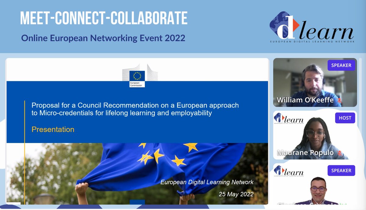 dlearneu's tweet photo. Thank you all for attending the 2nd day of our #networkingevent MEET-CONNECT-COLLABORATE and to @Will_atWork from the @EU_Commission for his amazing lecture on #microcrendentials!
We see you tomorrow to learn more about our activities to boost digital education in EU! https://t.co/yJHIYyGoWI