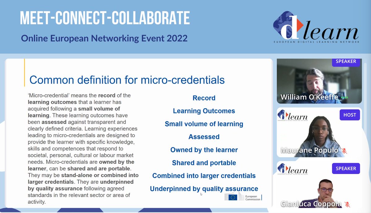 dlearneu's tweet photo. Thank you all for attending the 2nd day of our #networkingevent MEET-CONNECT-COLLABORATE and to @Will_atWork from the @EU_Commission for his amazing lecture on #microcrendentials!
We see you tomorrow to learn more about our activities to boost digital education in EU! https://t.co/yJHIYyGoWI