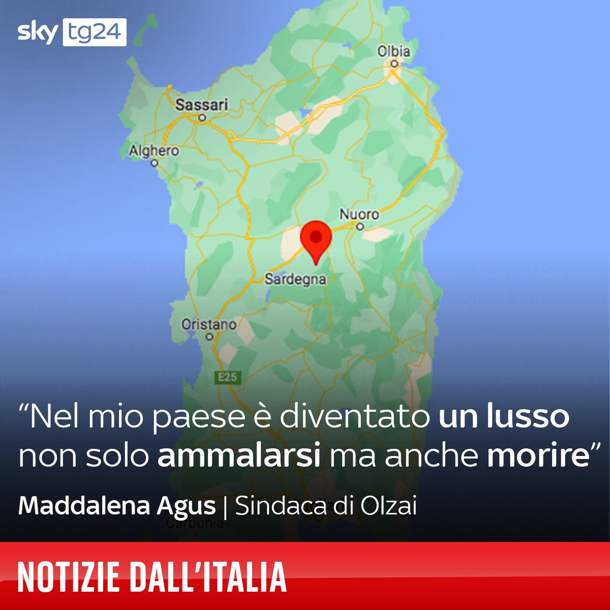 SkyTG24's tweet photo. Il comune di #Olzai, in #Sardegna, conta 780 residenti e da un anno e mezzo è senza medico di base. La sindaca: "Qui morire è un lusso”: https://t.co/5dBnnQOLLD https://t.co/IiCYWPF1cK