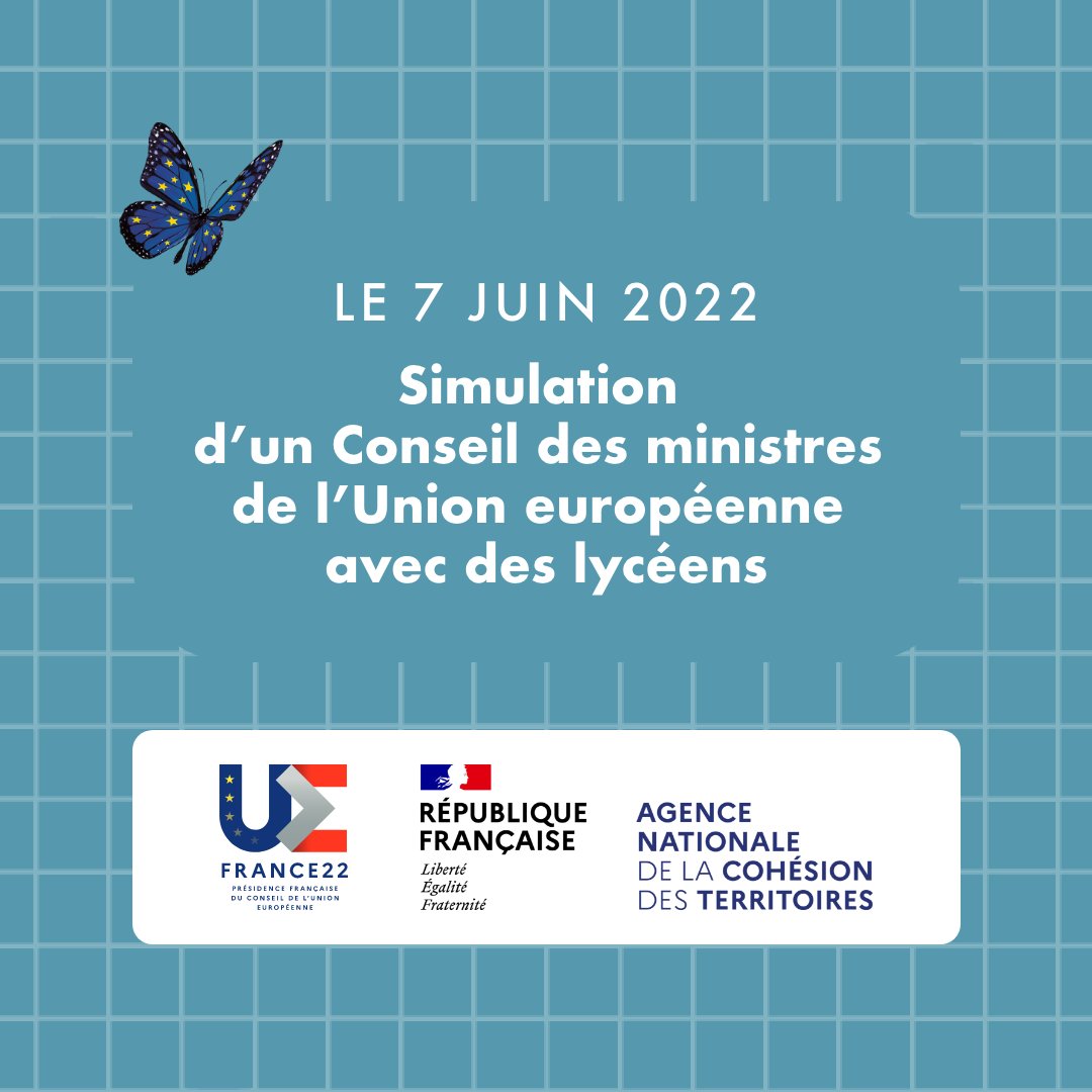 EuropeenFrance's tweet photo. Le 7 juin prochain, dans le cadre du Joli mois de l’Europe, @Europe2022FR, l’année européenne de la jeunesse et l’@ANCTerritoires , organisent une simulation d’un Conseil des ministres de l’Union européenne avec des lycéens 🇪🇺 https://t.co/jtm5vINkAN