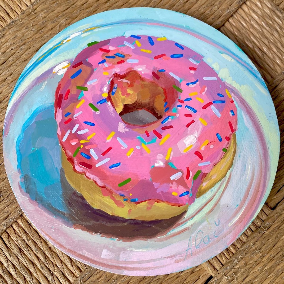 alaiganuza's tweet photo. Round canvas? That means donut painting :) #oilpainting https://t.co/YprgVEJvqw https://t.co/qg6ztdiUl9
