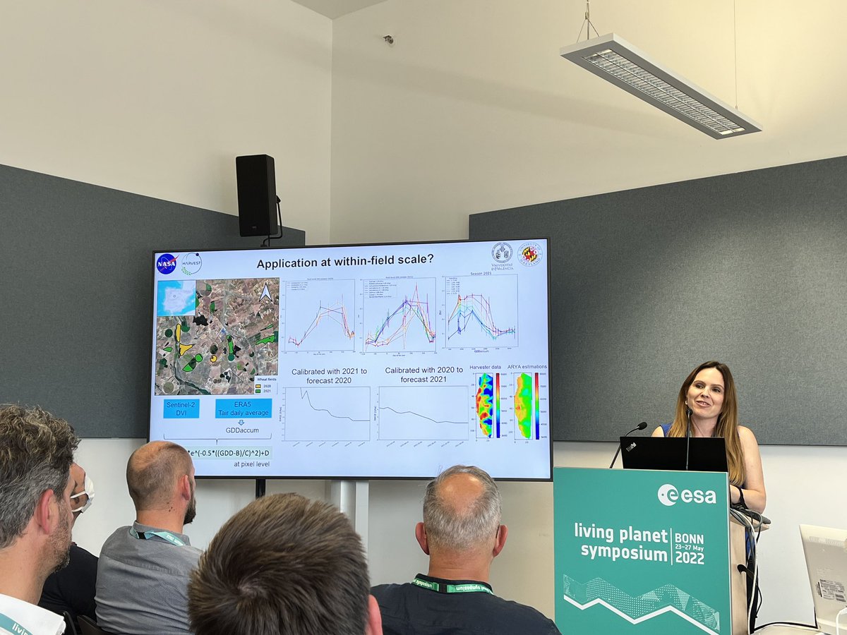 @belenfranchgras on fire even at the end of the day. Still a full room listening to ARYA yield estimates, @HarvestProgram work and @ESA_WorldCereal crop type maps. Fruitful @G20_GEOGLAM session! #LPS22