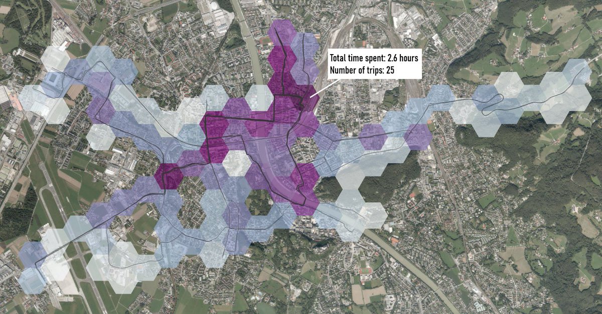 so glad that this experiment is over. #cycling is so much better in any regard. above all travel time.
#dothemath #mobility
⬇️time spent in each grid cell. based on all recorded trips.