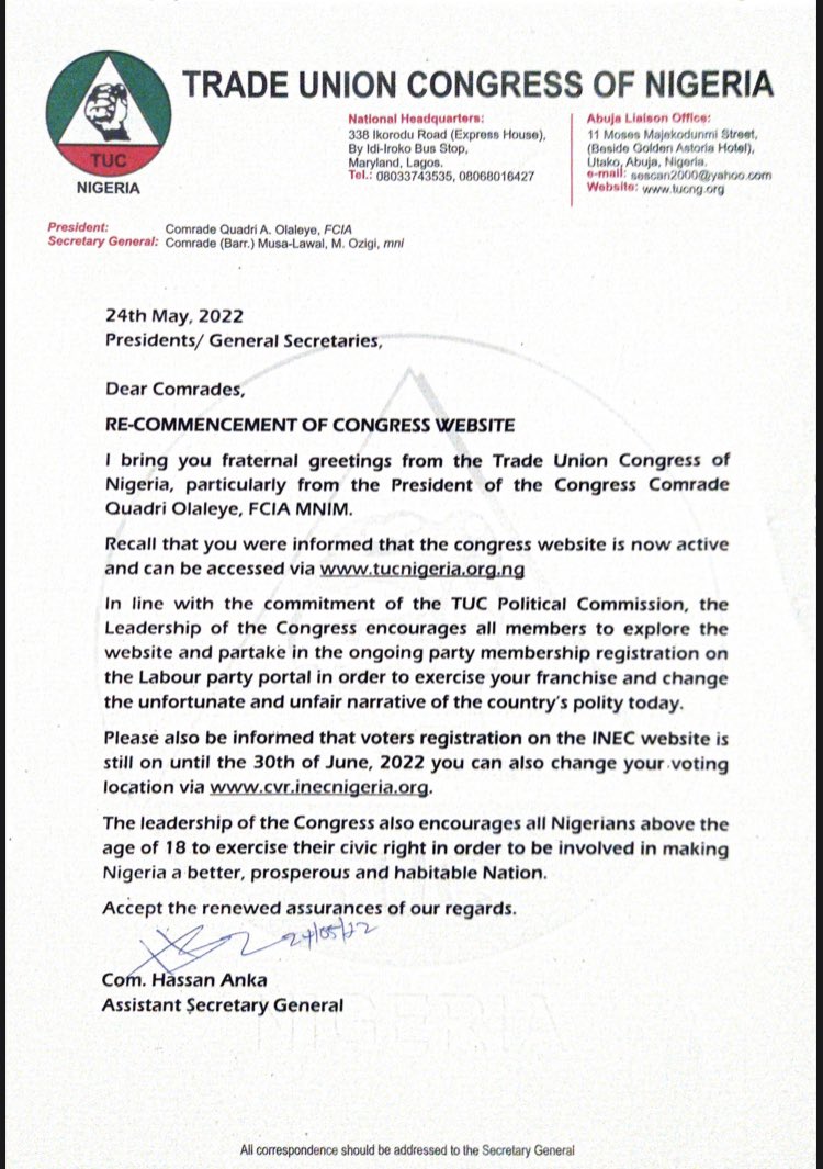 TRADE UNION CONGRESS OF NIGERIA tweet media