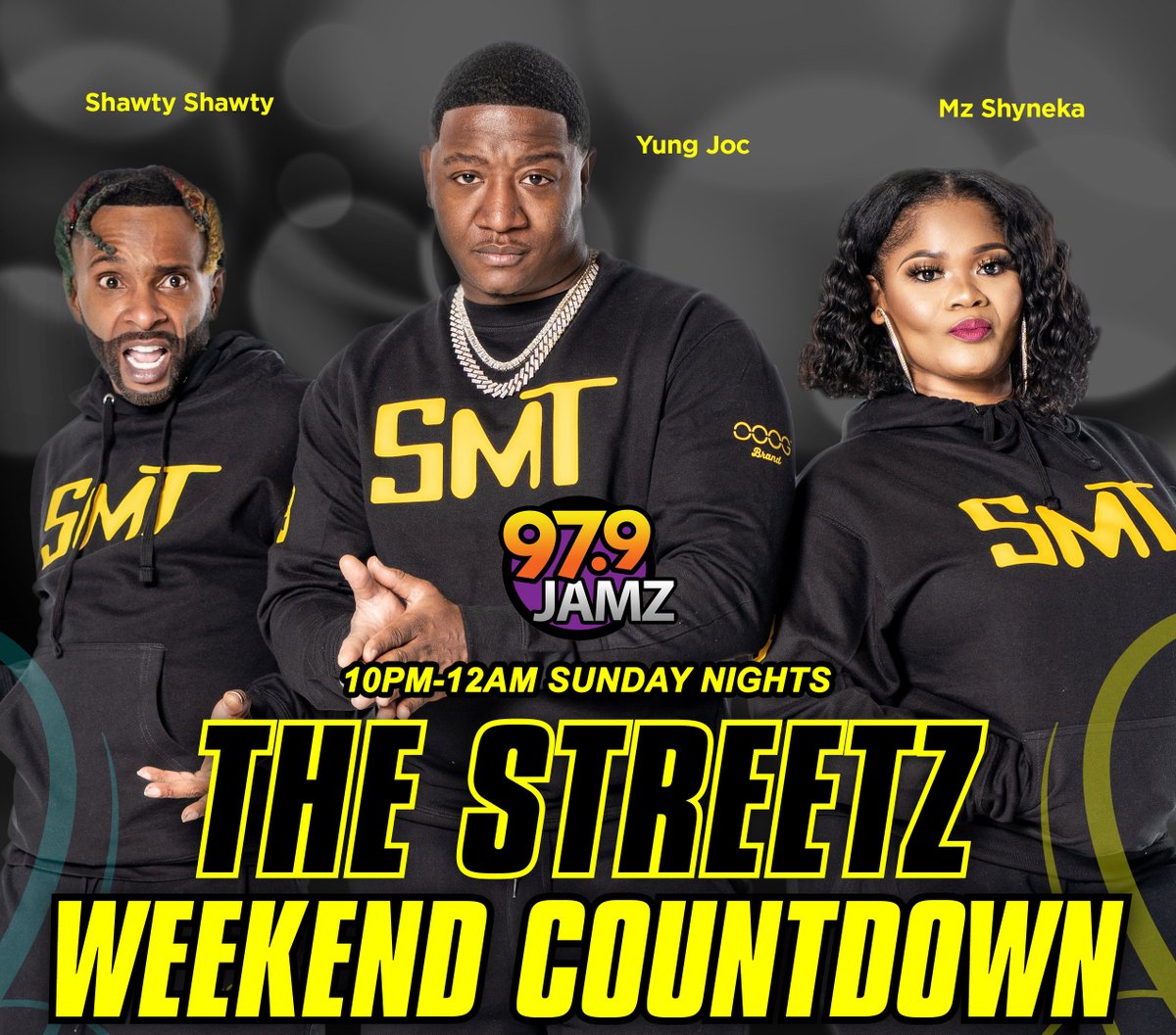 97.9 Jamz Montgomery (@979jamz) on Twitter photo Starting this Sunday night catch Yung Joc, Mz Shyneka, & Shawty on "THE STREETZ WEEKEND COUNTDOWN" from 10pm-12am on 97.9 Jamz! <a href="/iamyungjoc/">Yung Joc /FLATMAN</a> <a href="/mzshynekadotcom/">Mz Shyneka</a> <a href="/SHAWTYCOMEDIAN/">shawtythecomedian</a> Starting this Sunday night catch Yung Joc, Mz Shyneka, & Shawty on "THE STREETZ WEEKEND COUNTDOWN" from 10pm-12am on 97.9 Jamz! <a href="/iamyungjoc/">Yung Joc /FLATMAN</a> <a href="/mzshynekadotcom/">Mz Shyneka</a> <a href="/SHAWTYCOMEDIAN/">shawtythecomedian</a>