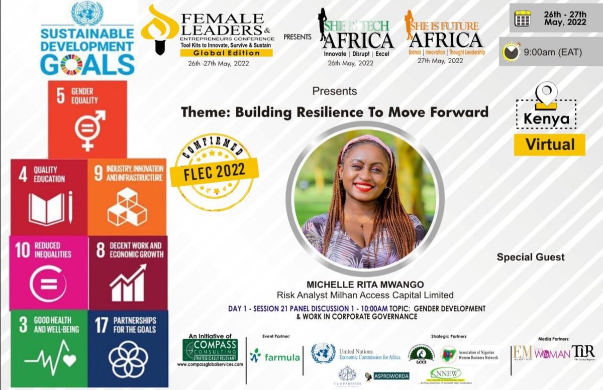 MichelleritaM's tweet photo. So tomorrow I'll have the privilege of moderating a session between these two powerhouses at the Female Leaders Entrepreneurs Conference on all issues Gender Development and Women in Corporate Governance. Register below👇#flec
https://t.co/iuKpKo7tFZ https://t.co/H2om7Us5FW