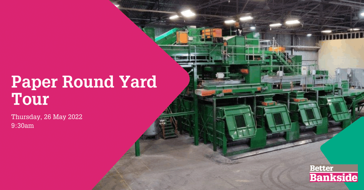 Better Bankside (@betterbankside) on Twitter photo TOMORROW! Don't miss our Materials Recovery Facility tour in partnership with our preferred supplier, <a href="/PaperRound/">Paper Round</a>! This tour will let you see where your recycling goes and how Paper Round sort and process the material.
Please visit: betterbankside.co.uk/events/26-may-… TOMORROW! Don't miss our Materials Recovery Facility tour in partnership with our preferred supplier, <a href="/PaperRound/">Paper Round</a>! This tour will let you see where your recycling goes and how Paper Round sort and process the material.
Please visit: betterbankside.co.uk/events/26-may-…