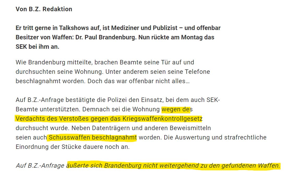 gedanken_lost's tweet photo. @shomburg erklärt der Welt die Durchsuchung und Festnahme (die es nicht gab) von Paul Brandenburg mit: "Grundrechtsdemo besucht". 

Die Polizei sagt: Verdacht auf Verstoß gegen das Kriegswaffenkontrollgesetz.
Es wurden Waffen gefunden.

Erklärt dann auch die Handschellen, oder? https://t.co/1OpCu38MKh