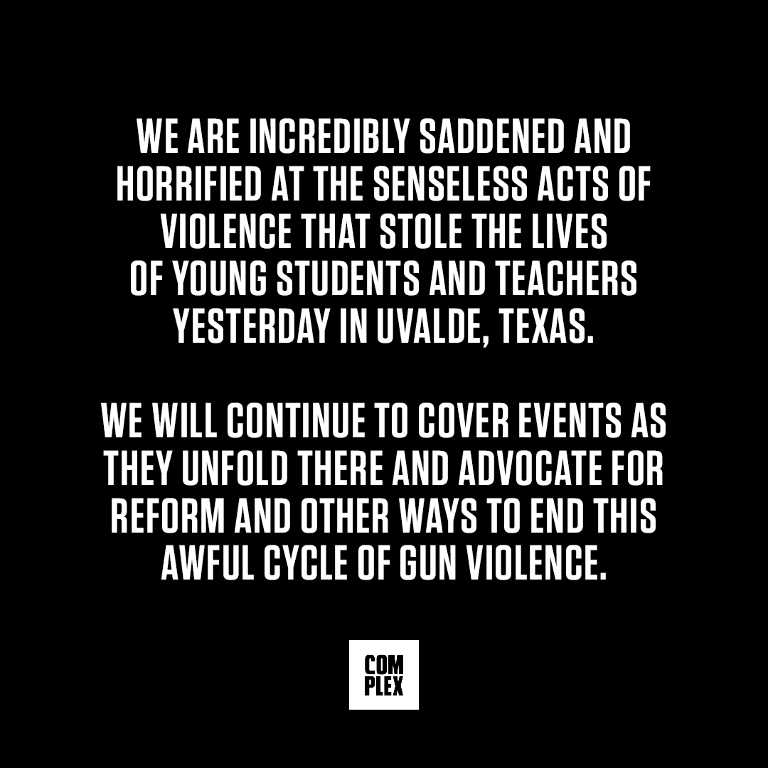 Complex's tweet photo. Our thoughts and prayers are not enough. 

We need change. #StopGunViolence https://t.co/dL9S8JIyip