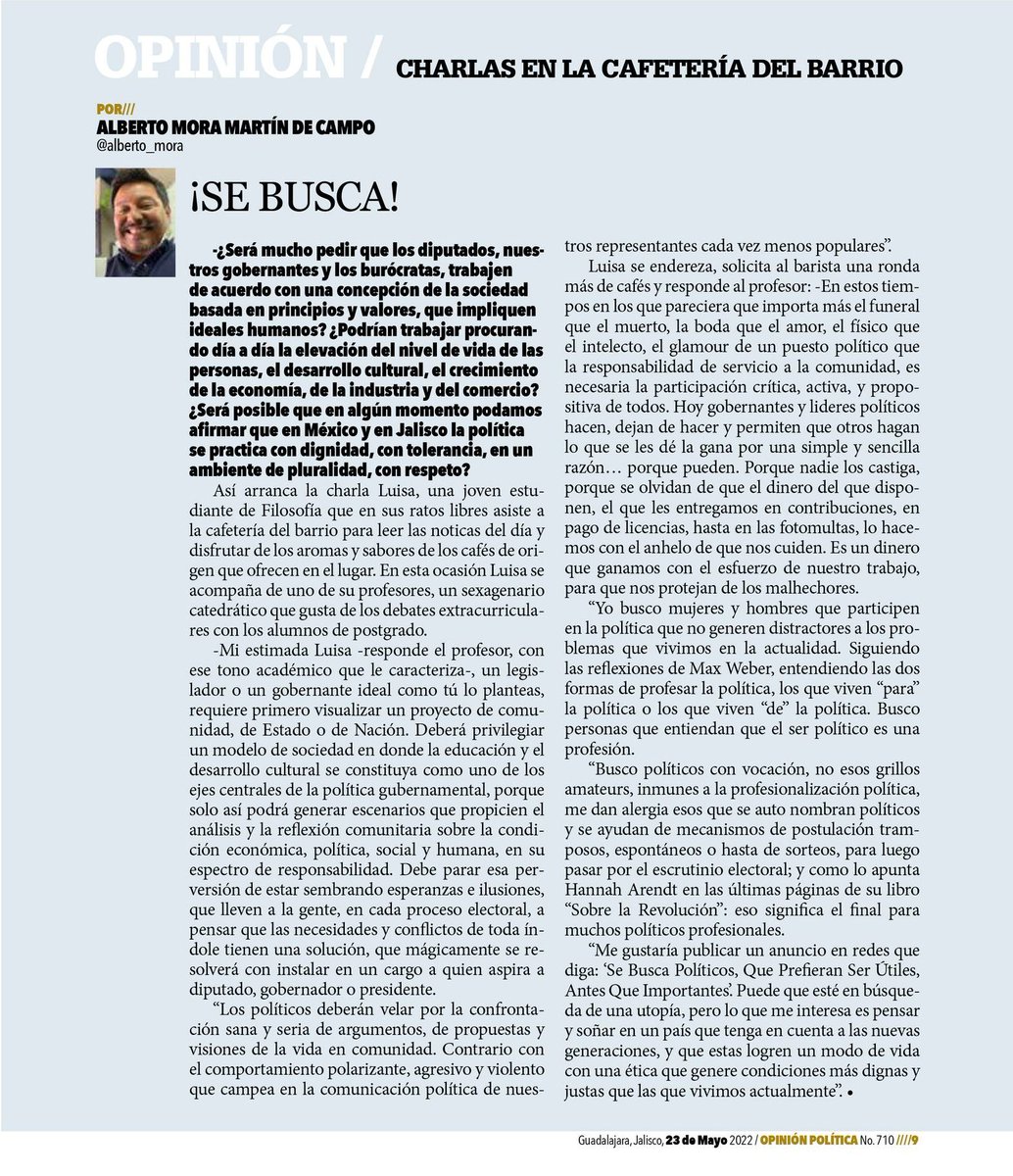 Charlas en la Cafetería del Barrio
¡Se Busca!
Por Alberto Mora
<a href="/alberto_mora/">Alberto Mora</a> 

Leer más... opinionpolitica.com.mx/se-busca/