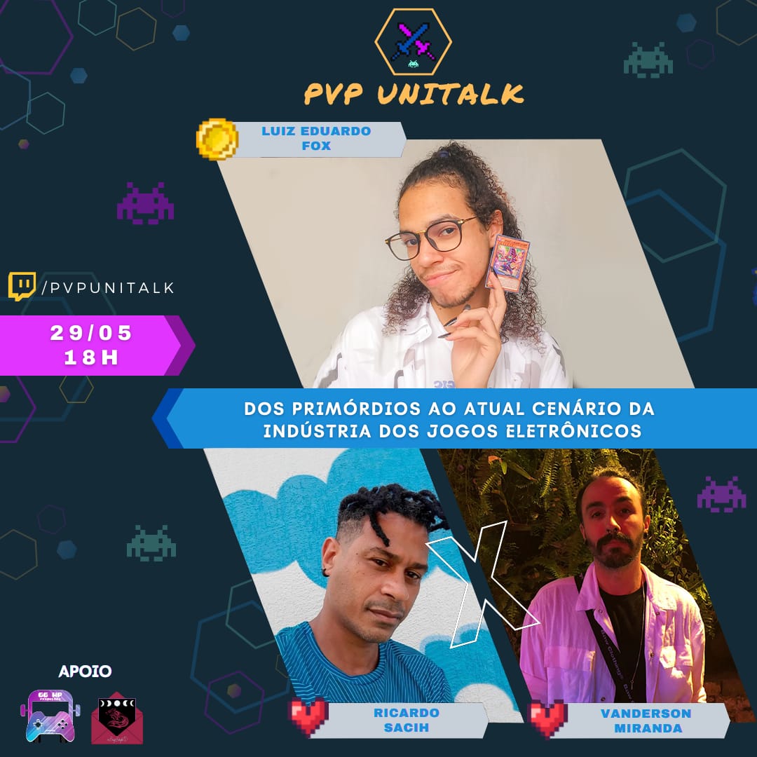 Quer mais alguns spoilers do que vem aí no próximo domingo? Se liga na party do primeiro bloco do PVP UniTalk:
Bloco 1️⃣ desbloqueado 🔓 Tópicos: A história dos jogos eletrônicos, como os game para fins educativos, suas diferentes plataformas e inclusão no universo dos esportes.