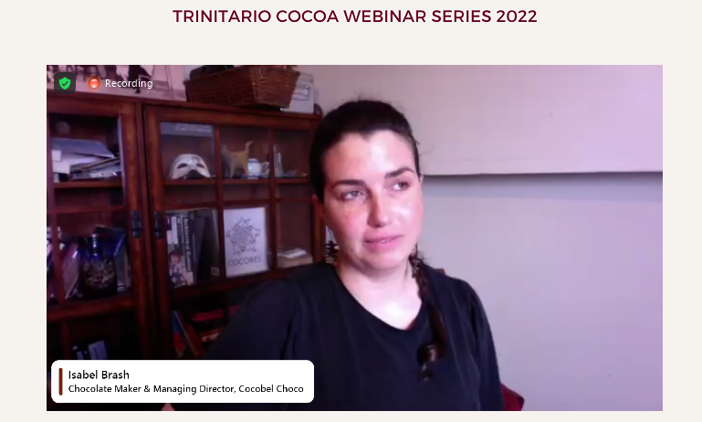 CocoaCentre's tweet photo. Isabel Brash of Cocobel talking about her success factors in Ep2 of the Trinitario Cocoa Webinar Series
#cocoa #cocoaindustry #cocobel #webinarseries https://t.co/3rcmmwUYnb