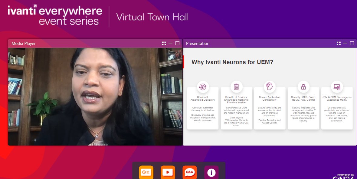 GoIvanti's tweet photo. Ivanti President and CPO, Nayaki Nayyar, confirms that according to a Forrester study, Ivanti delivers a potent combination of UEM, service management and EUEM... It has one of the strongest visions for a combined UEM and ESM approach. #IvantiVirtualTownHall #EverywhereWorkplace https://t.co/0QBXmL9RyT