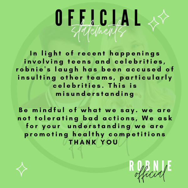 RobnieOFC's tweet photo. OFFICIAL STATEMENT FROM ROBNIE OFFICIAL ! ! 

"Please No to Fan wars, masayang sumuporta na walang  tinatapakang tao" https://t.co/ATsC3aeAM2
