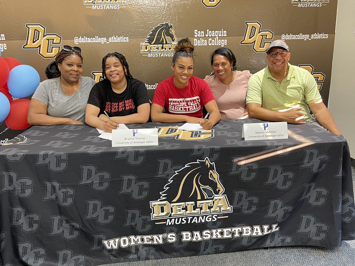 DeltaWBBall's tweet photo. Congrats to Maddie McMiller for signing to accept a basketball scholarship to University of Antelope Valley. Maddie will pursue her degree in Health Sciences. Delta WBB thanks the McMiller Family for their continued support. We will be cheering you on from the 209! #DS4L https://t.co/MJq4DRrXus