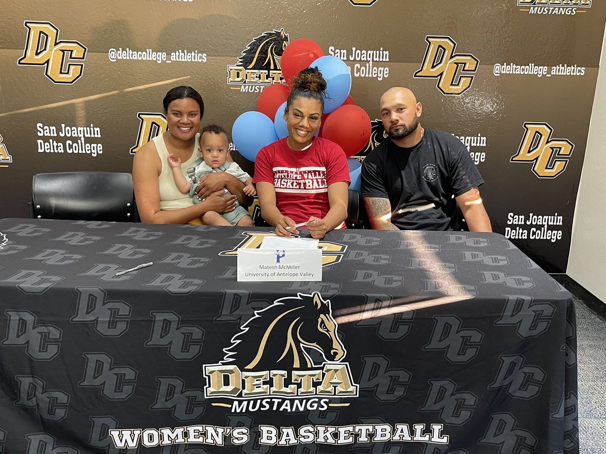 DeltaWBBall's tweet photo. Congrats to Maddie McMiller for signing to accept a basketball scholarship to University of Antelope Valley. Maddie will pursue her degree in Health Sciences. Delta WBB thanks the McMiller Family for their continued support. We will be cheering you on from the 209! #DS4L https://t.co/MJq4DRrXus
