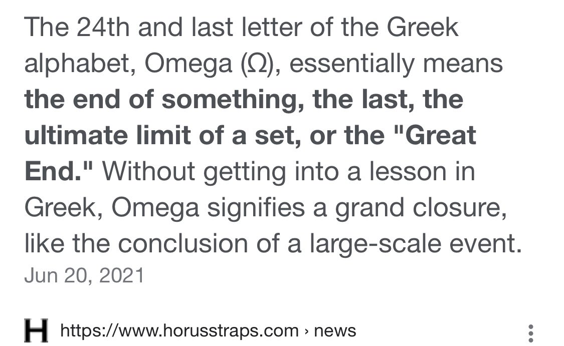 It also resembles an Omega, a symbol of the “Great End” (which also has religious connotations), as...