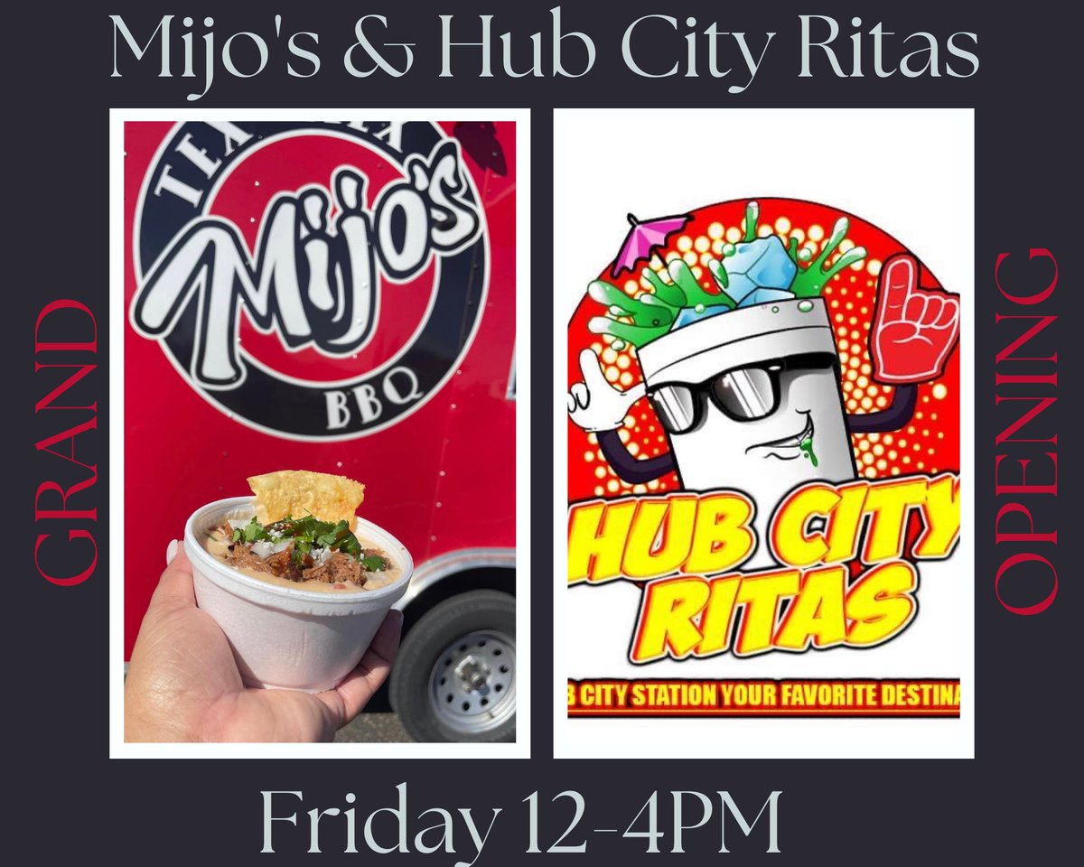 Come out Friday to welcome #HubCityRitas 
#margaritas #mijos #foodtruck